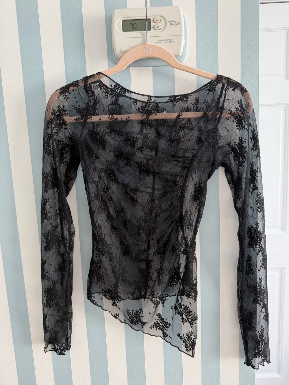 Free People Black Sheer Lace Long-Sleeve Top